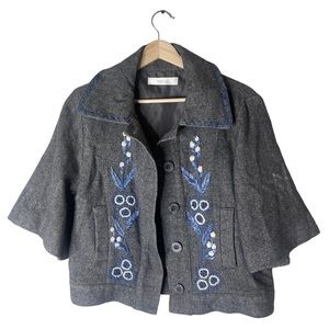 Bel-Air Wool Blend Floral Embroidered Gray Cropped Blazer